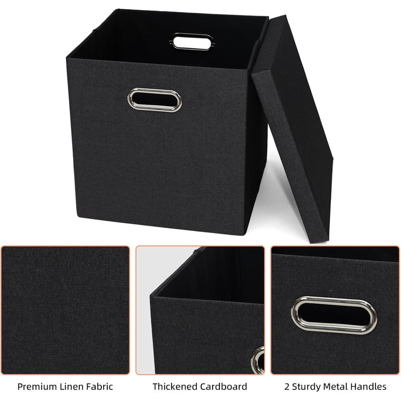 4-pack Black Linen Storage Bins With Lids