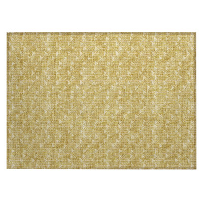 2' X 3' Gold Geometric Washable Non Skid Indoor Outdoor Area Rug