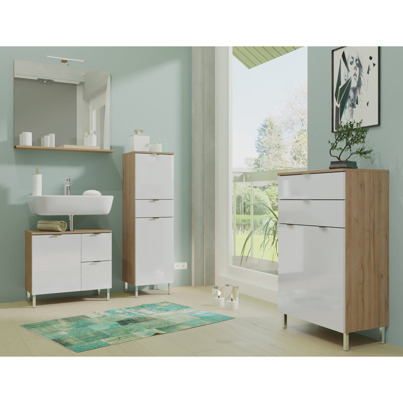 Midgett 60cm Single Bathroom Vanity Base Only, Imitation Grandson Oak/White