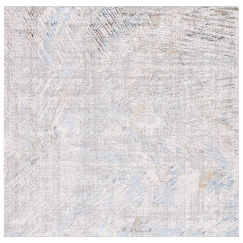 Wayde Abstract Gray/Blue Area Rug, Square 6'7"