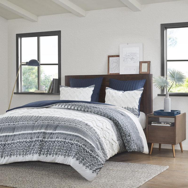 Navy Chevron Chenille Cotton Comforter Set - King