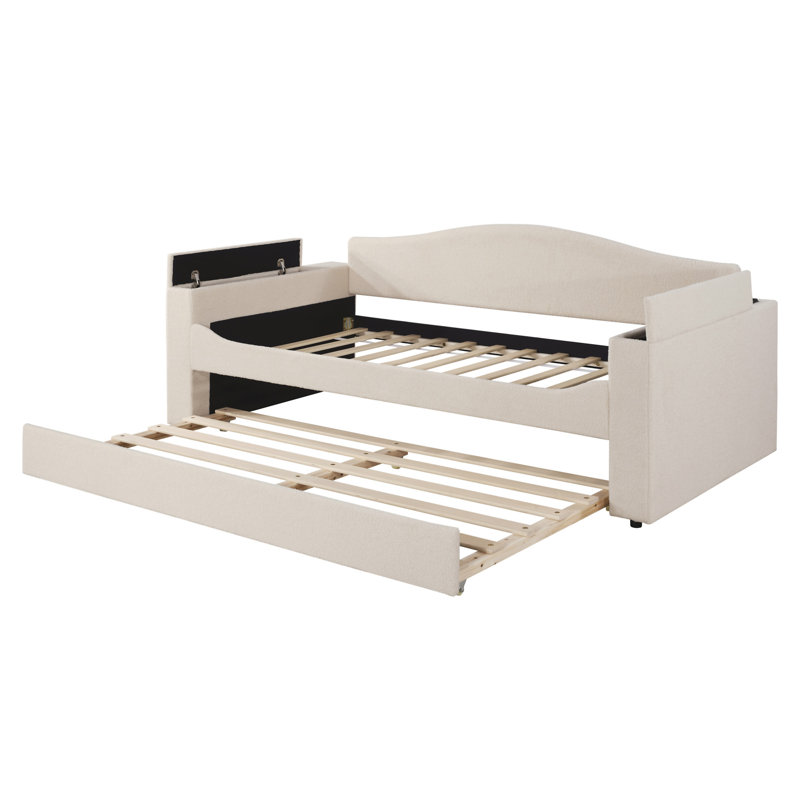 Upholstered Daybed With Storage Armrests, Twin