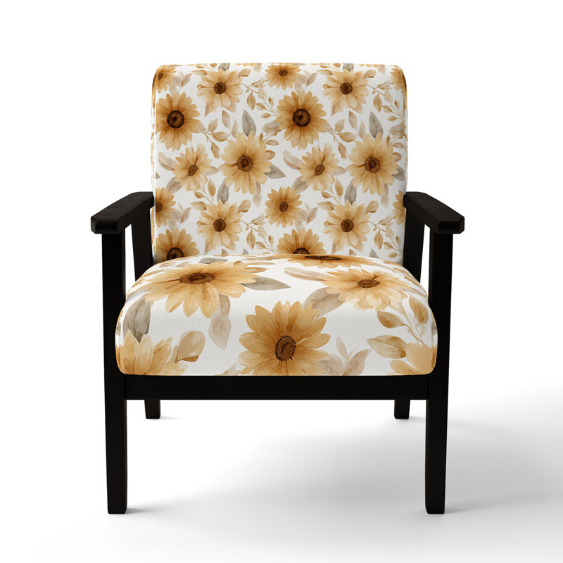 Chaise rembourrée Floral, Accoudoirs carrés noirs