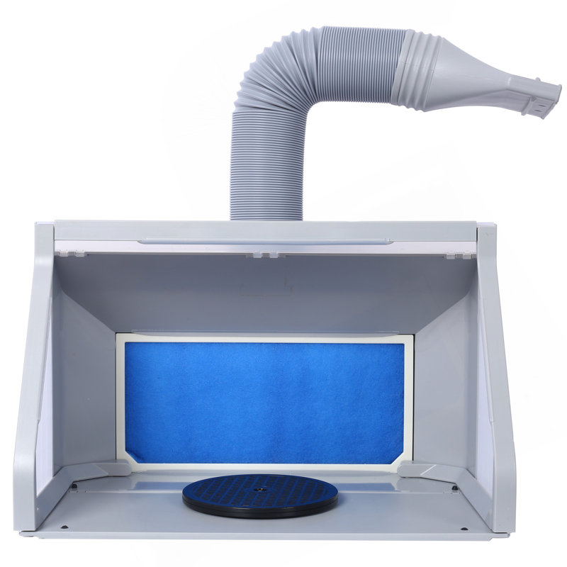 Portable Airbrush Paint Spray Booth Kit Pro Paint Set With Turn Table Powerful Fan For Toy Model Parts  (LED Spray Booth + Hose Dual Fans)