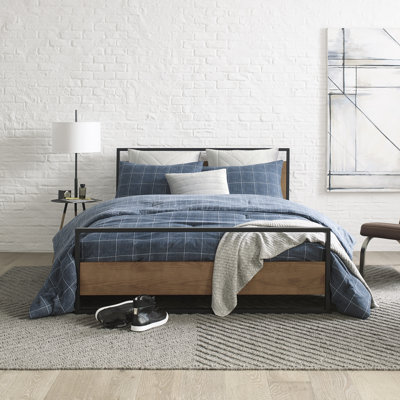 Kenneth Cole Holden Grid Cotton Blue Comforter Set