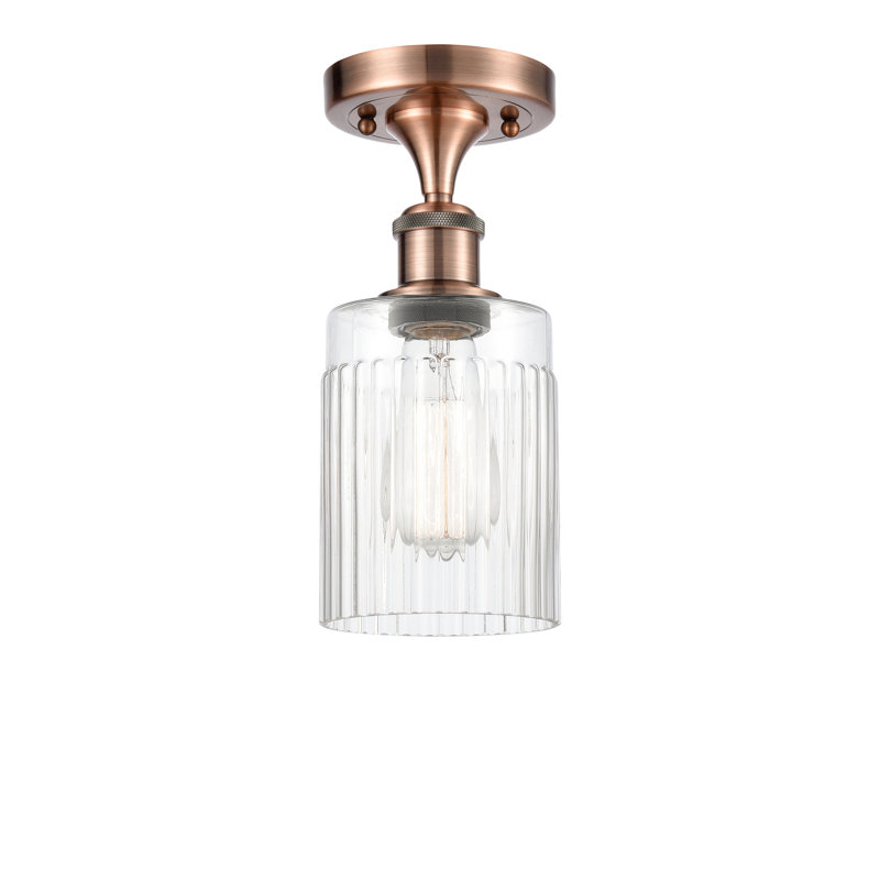 Kamena Glass Semi Flush Mount, Antique Copper, Clear, 6 Watt Vintage LED Bulb