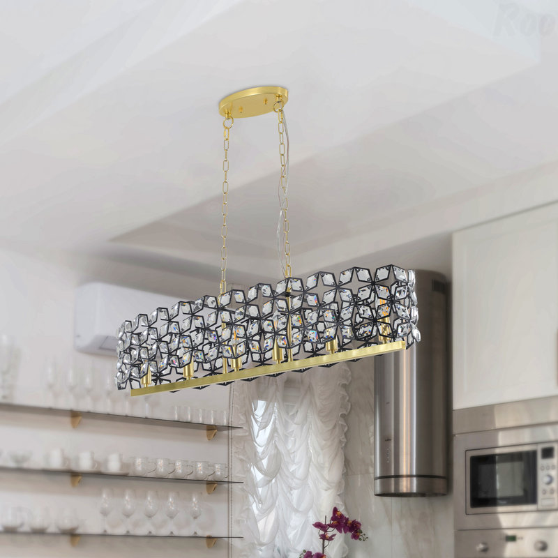 Lustre - Luminaire suspendu en cristal contemporain de 39 po, finition noire et dorée, luminaire de style moderne géométrique