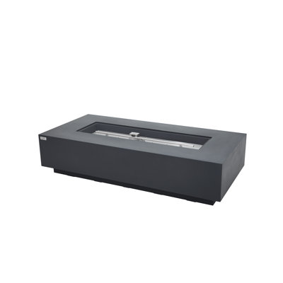 Savanah 72" Rectangular Concrete Outdoor Fire Pit Table with Lava Rocks & Protective Cover
