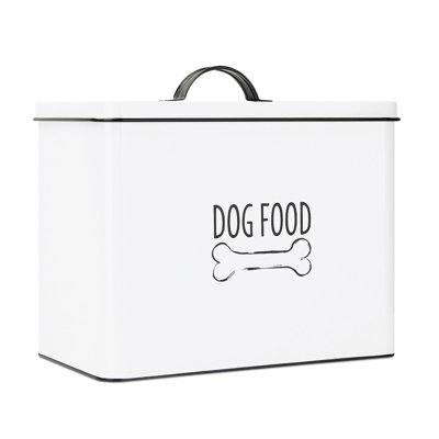 White Farmhouse Dog Food Storage Container  Large Metal Dog Food Canister With Fitted Lid  Cute Container For Dog Food  Decorative Dog Food Bin  I