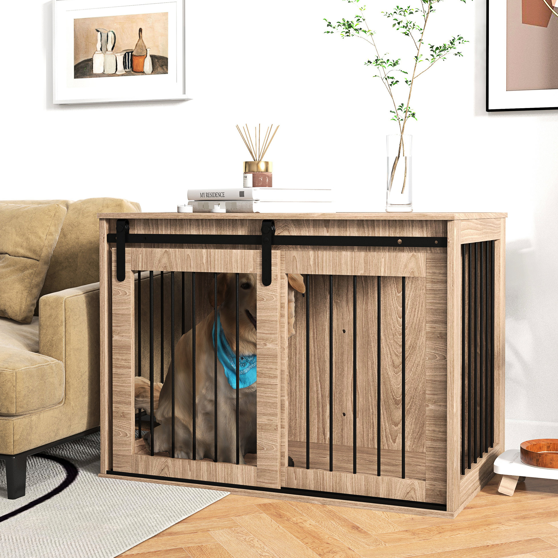 Walnut Stain Dog Crate photo