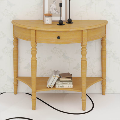 Half-Moon Console Table, Retro Sofa Table With 3 Storage Drawers And Shelf