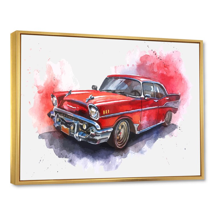 Bless international Old-Fashioned Red Car Framed On Canvas Painting