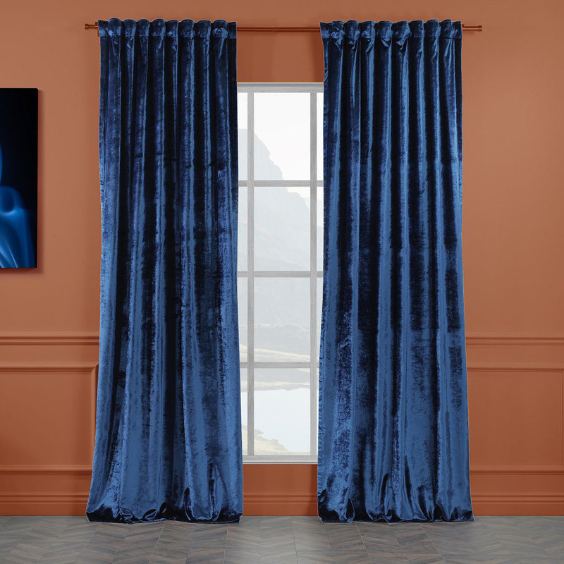 Extra Long & Extra Wide Shiny Velvet Curtain Panel (customized), 280cm Width x 350cm Drop, Navy