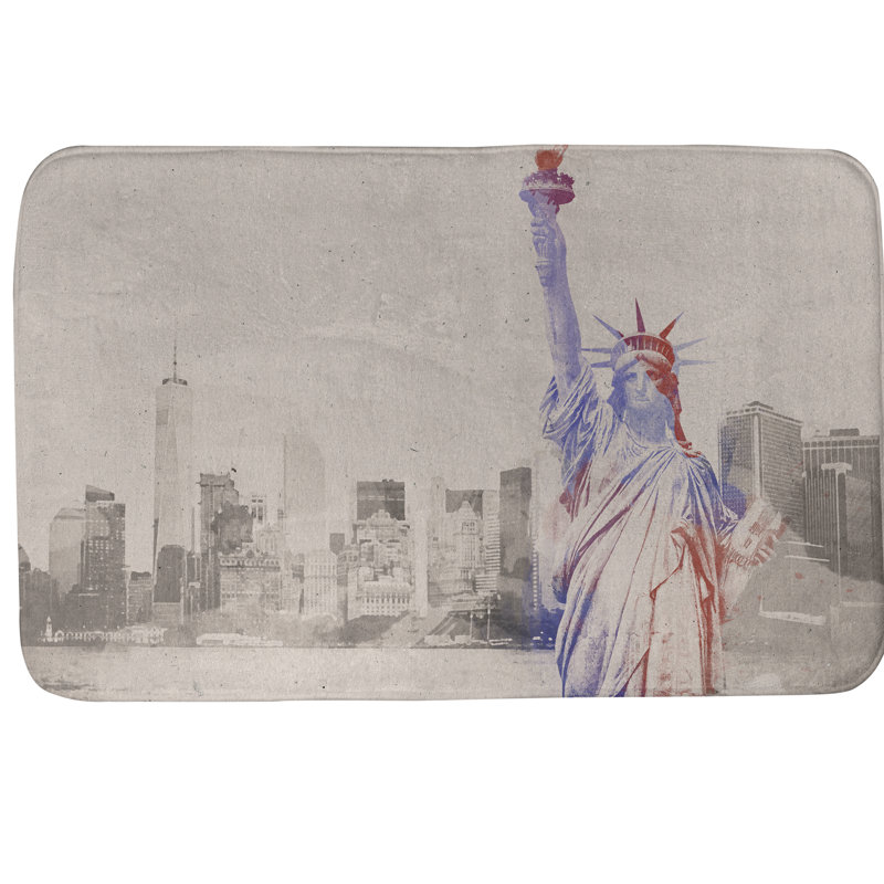Tapis de salle de bain statue of liberty aquarelle, l 21 po x L 34 po, Gris