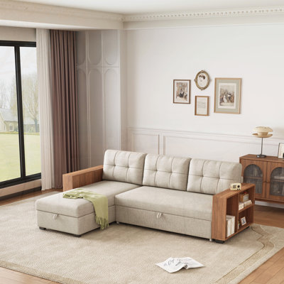 Upholstered Pull Out Sectional Sofa with Storage Chaise
