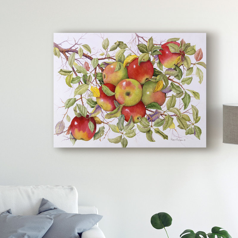 « apples on a branch », reproduction de peinture à l’acrylique sur toile tendue, H 18 po x l 24 po x P 2 po