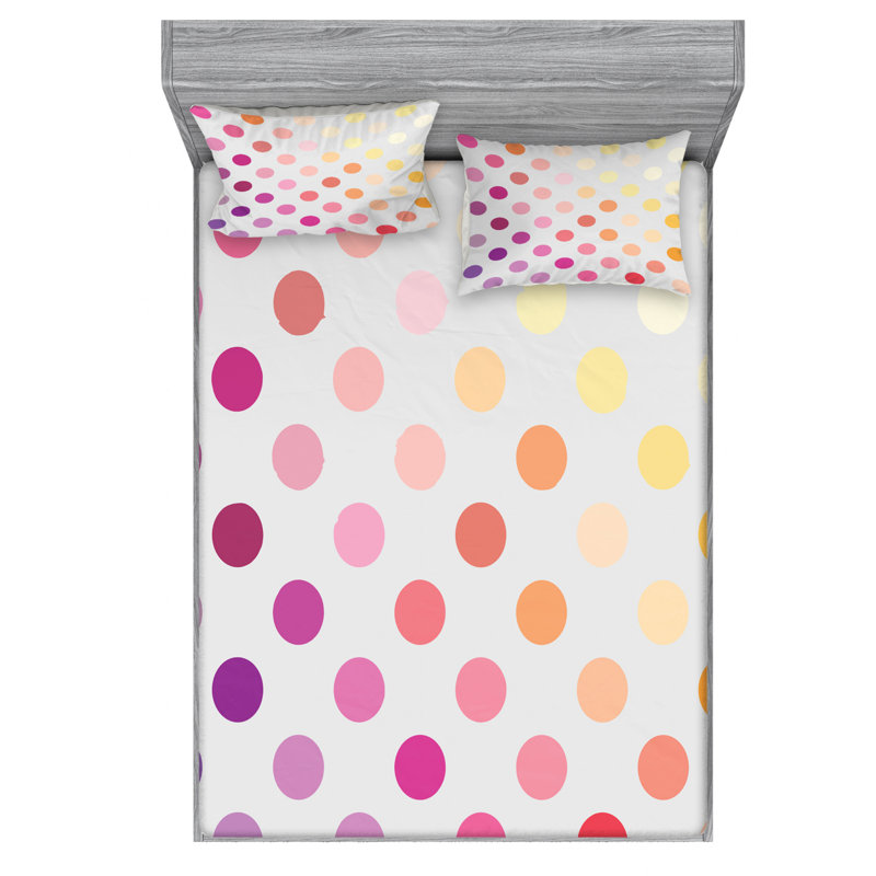 Microfiber Polka Dots Sheet Set, Queen Sheet Set + Fitted Sheet + 2 Pillowcases