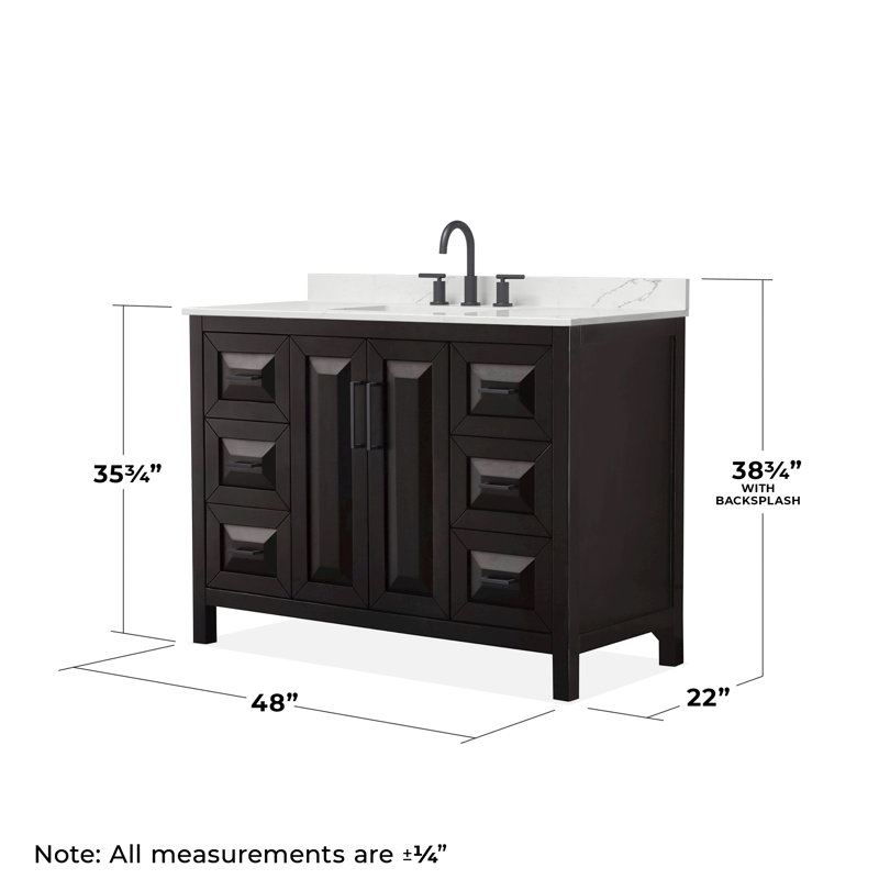 Daria 48'' Single Bathroom Vanity with Marble Top, Polished Chrome, Gray, White Quartz