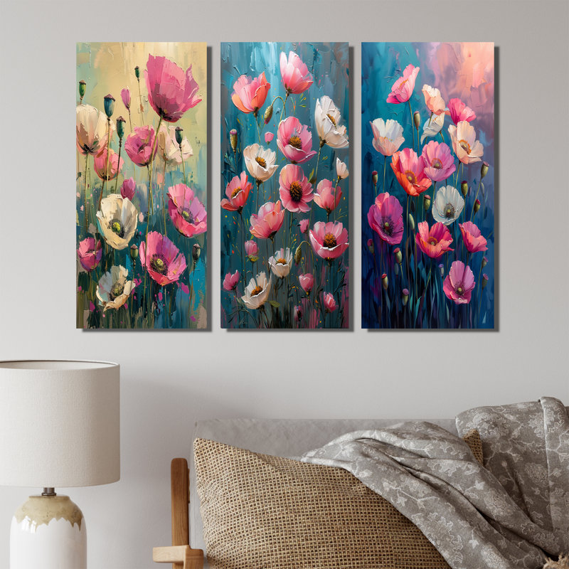 «Pink Vibrant Symphony Poppies I» - Collection de reproductions sur toile Poppies Large, Toile tendue, H 28 po x l 36 po