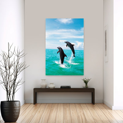 Bottlenose Dolphins Spinning In Water Abstract Contemporary Dolphin Fish Landscape Nature Art