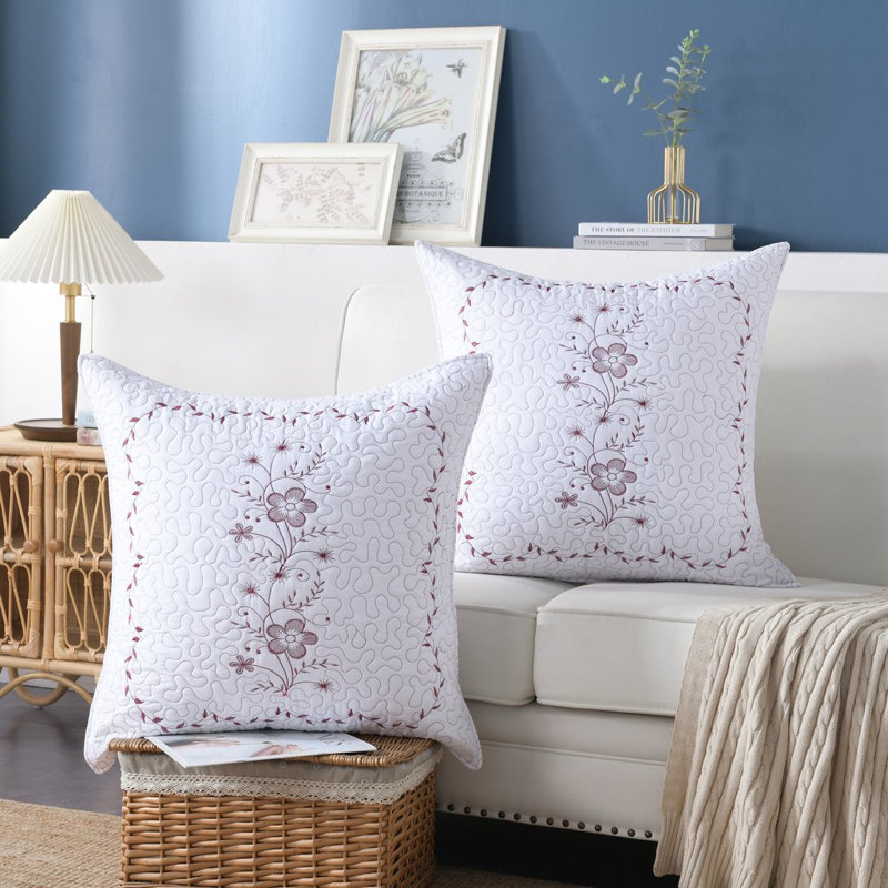 Taie décorative en polyester , Standard, Blanc / Bourgogne