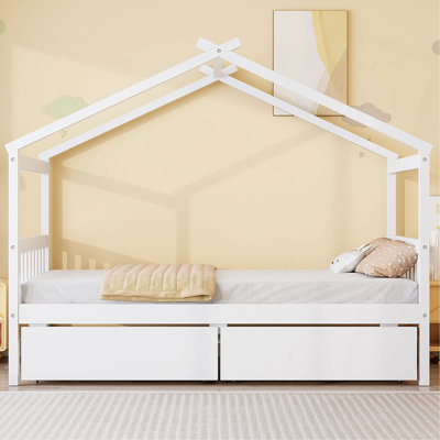 Lit simple en bois avec tiroirs