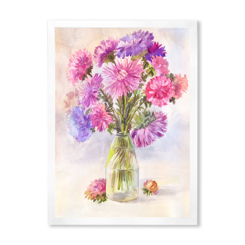 Bouquet de lilas Aster - peinture sur toile, Cadre photo blanc, H 36 po x l 24 po x P 1 po