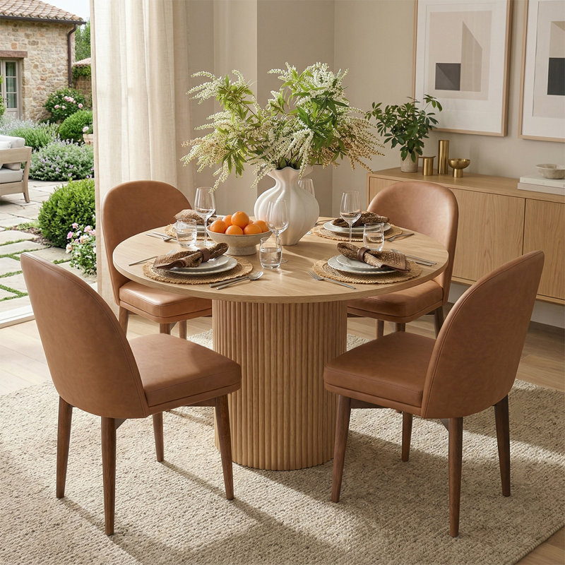 Mid-Century Faux Leather Dining Chairs with Solid Wood Legs