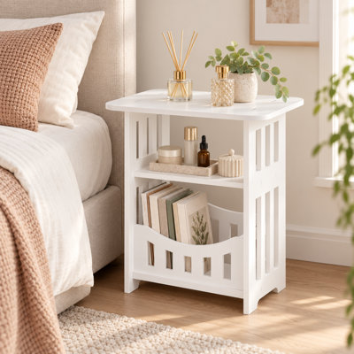 Table de chevet avec rangement H 15,7 po x l 12,6 po, armoire de chevet en PVC blanc avec tablettes ouvertes pour la chambre à coucher, mini table d'appoint pour le salon