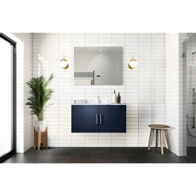 Meuble-lavabo bleu marine 36 po X 22 avec miroir à DEL - Espace de rangement généreux Méthode d'installation rapide P P Compartiment spacieux entièrement assemblé pour un rangement facile