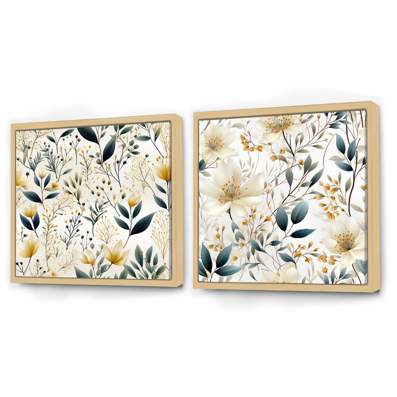 Whitby - Ensemble de 2 collages carrés floral et botanique, Cadre flottant brun, H 30 po x l 61 po