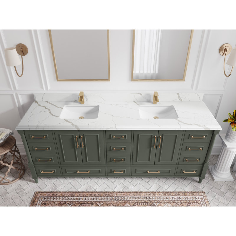 Ensemble de meuble-lavabo double 84 po Huntwood, Bord à double gorge Calacatta