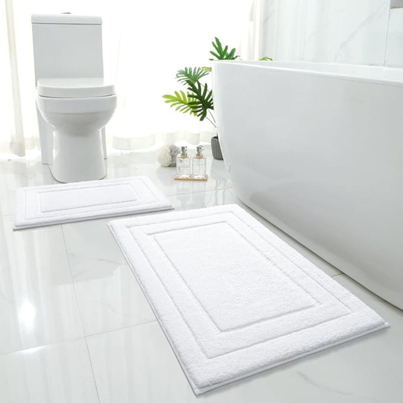 Ensemble de tapis de salle de bain 2 pièces en microfibre ultra douce et absorbante, L 32 po x l 16 po, Blanc
