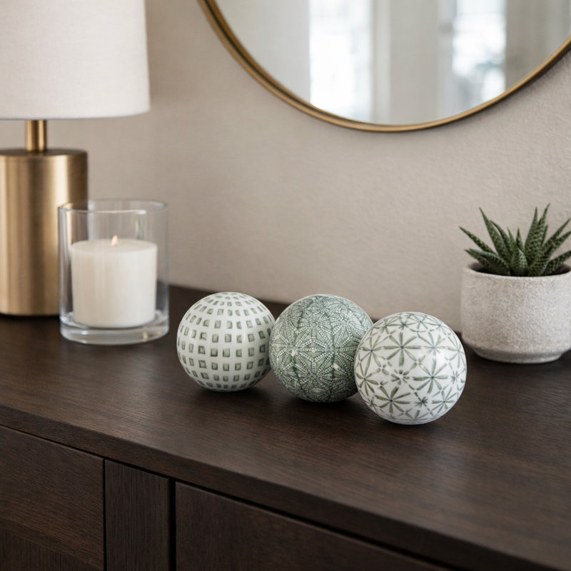 Elegant Ceramic Painted Orbs for Home Decor Accent - Decorative Object for Living Room, Shelf Display, or Office Desk - 4"
