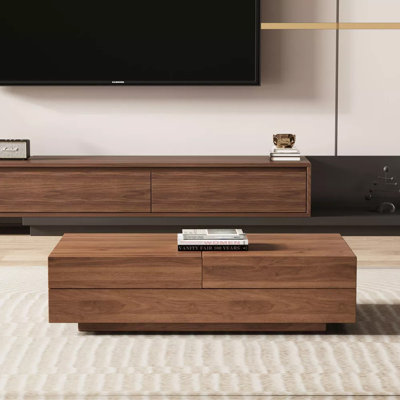 47.2"-81.8" Expandable  Rectangular Coffee Table-with Storage Cabinet for Living Room, Walnut