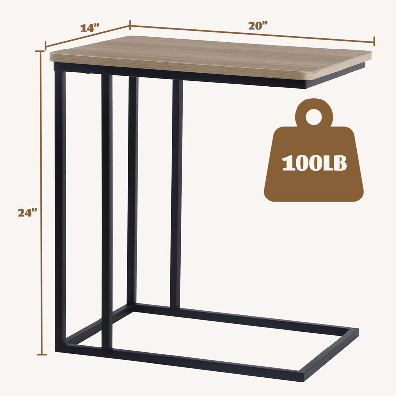 Jabria C Shape Base Type Square End Table & Side Table with 4 Wheels for Sofa, Bed Side, Ivory
