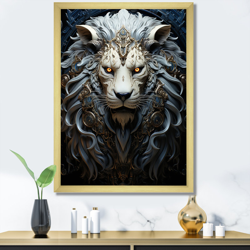 «Lions Nocturnal Watch», reproduction sur toile, Cadre doré simple, H 20 po x l 12 po x P 1 po