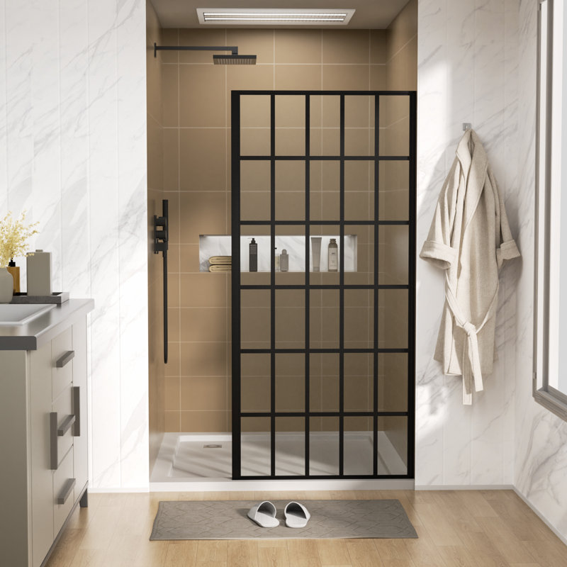Porte de douche en verre trempé sans cadre 34/38 po Panneau de douche en verre trempé à accès facile Revêtement de salle de bain moderne facile à nettoyer