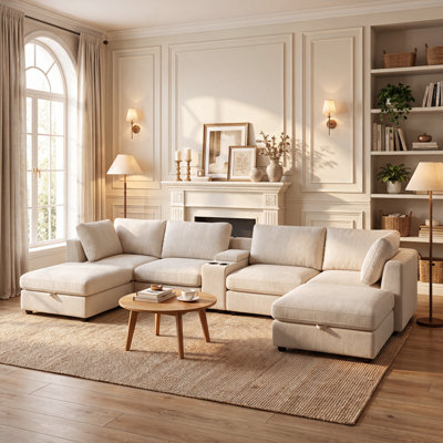 163'' Large Modular Sectional Sofa Couch With Storage Ottoman And Console