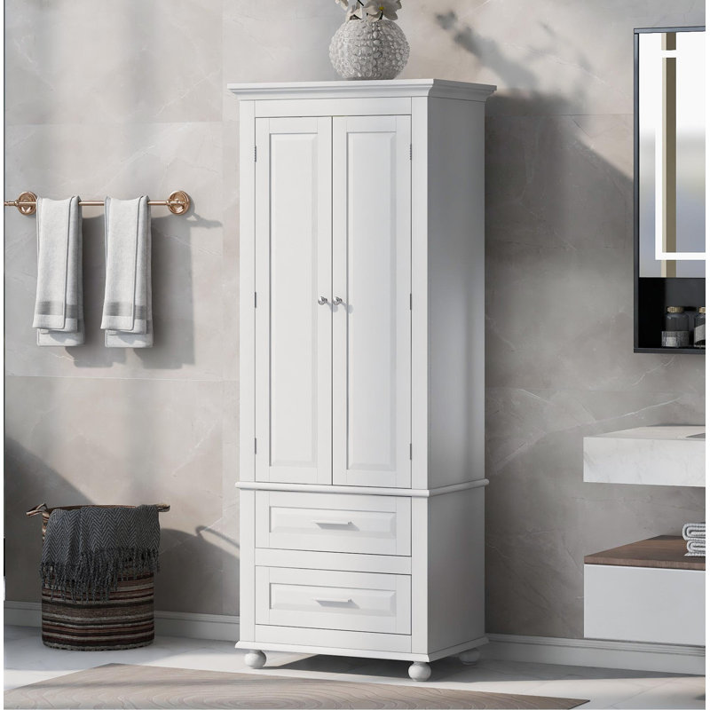 Grande armoire de rangement avec deux tiroirs pour salle de bain / bureau, blanc