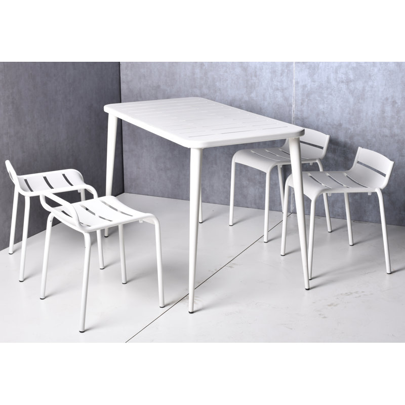 Siva 4 - Person Patio Dining Set with Rectangular Table, White