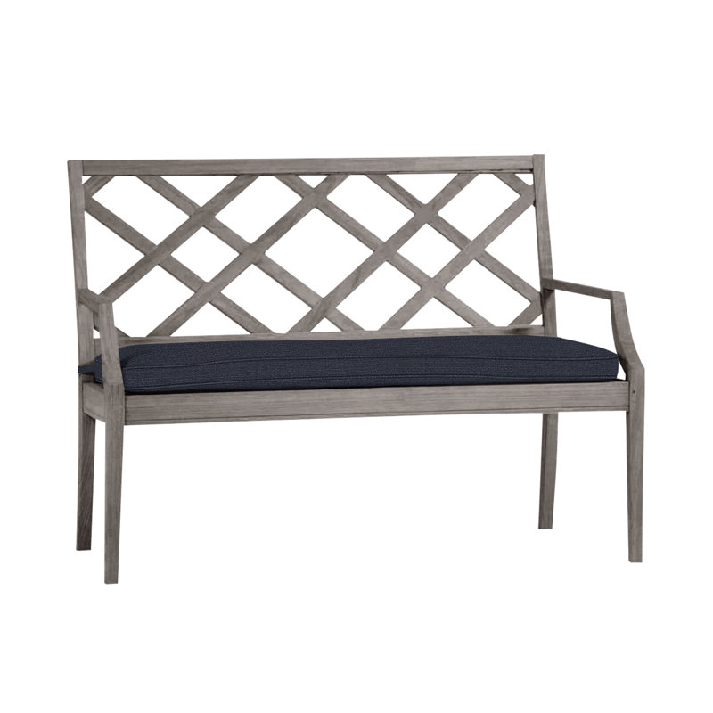 Haley Teak 48" Bench - Oyster, Oyster Teak, Linen Navy, Welt