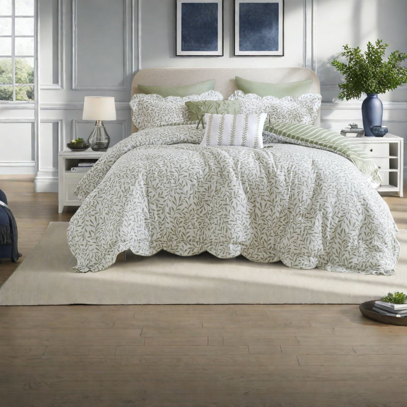 Ensembles de literie vert sauge confortables, texture polyester pour maison moderne