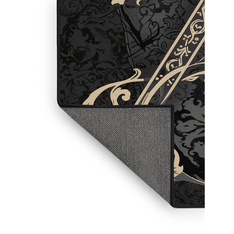 Tapis gris moelleux en peluche douce et moelleuse à motif damas Excalibur, 2 x 3