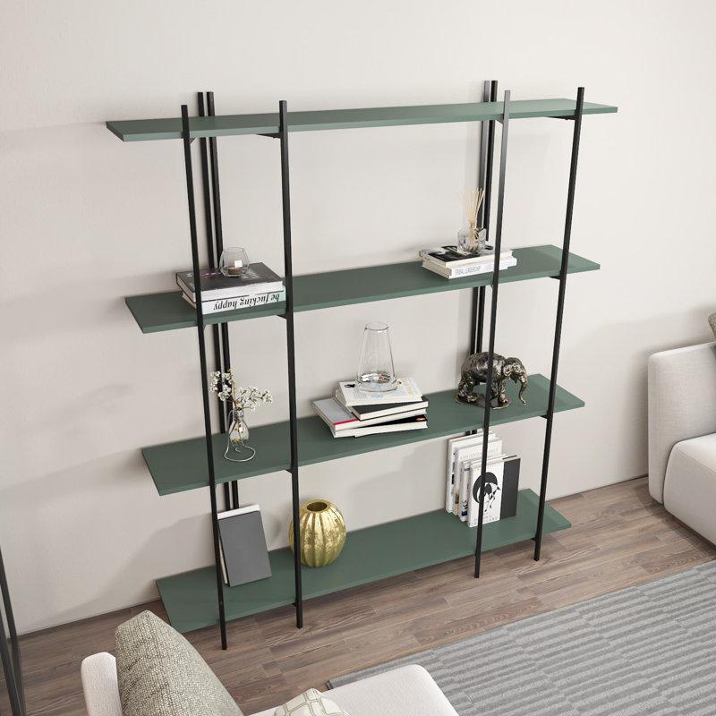 Modern Bookshelf, Green & Black, 63.0 x 70.9 x 11.6 inches | 100% Melamine Coated Particle Board, Thickness: 0.7 inches | Stylish & Functional Storage Solution for Home & Office, Sleek Design