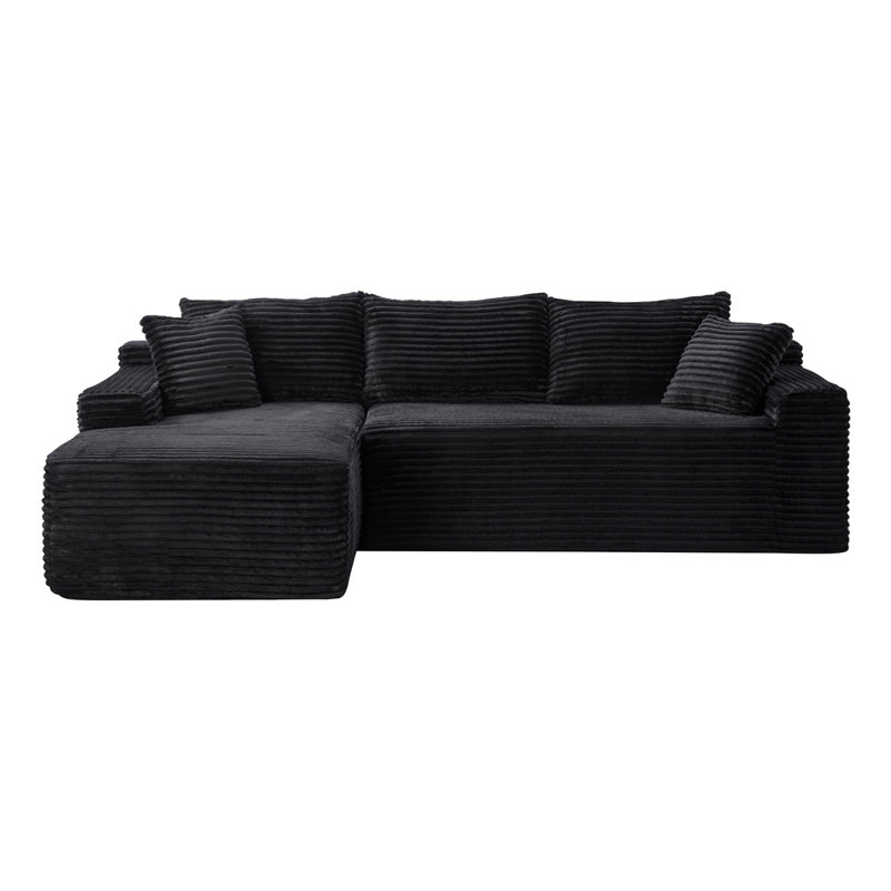 Canapé modulaire à compression (noir), Velours côtelé noir, Orienté vers la gauche