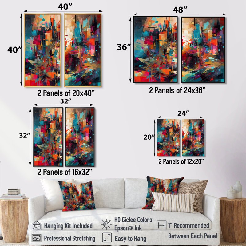 Exploration de la tranquillité abstraite II - grande décoration murale géométrique abstraite 2 pièces, H 40 po x l 40 po