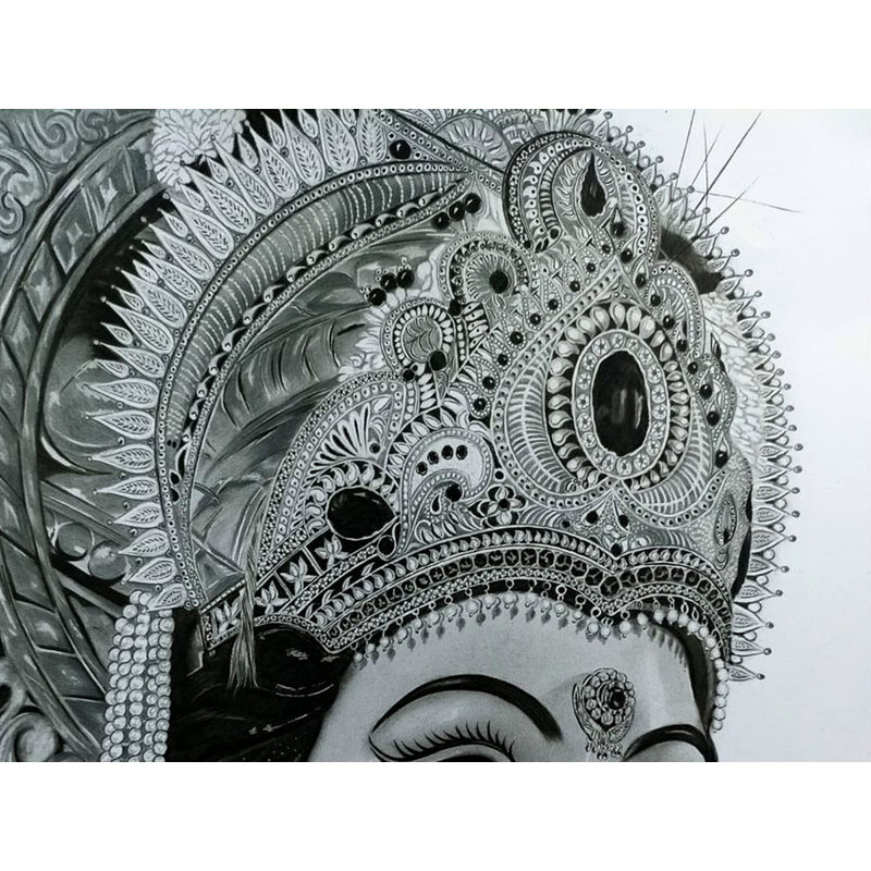 Maa Durga | Graphite et gris anthracite sur papier Bristol | Sandhya Pandit