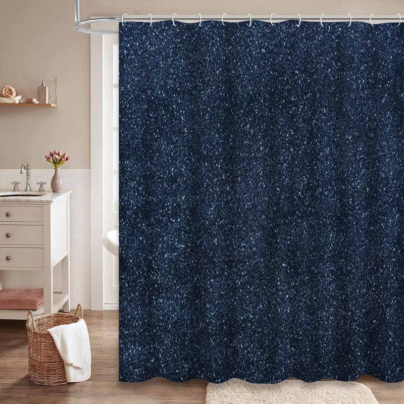 Rideau de douche bleu marine à motif aigue-marine abstrait avec 12 crochets, L 72 po x l 78 po