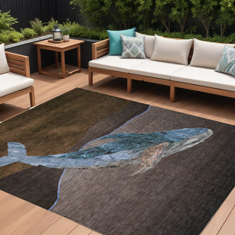 Tapis intérieur lavable 10 pi x 14 pi à imprimé animal brun et bleu denim